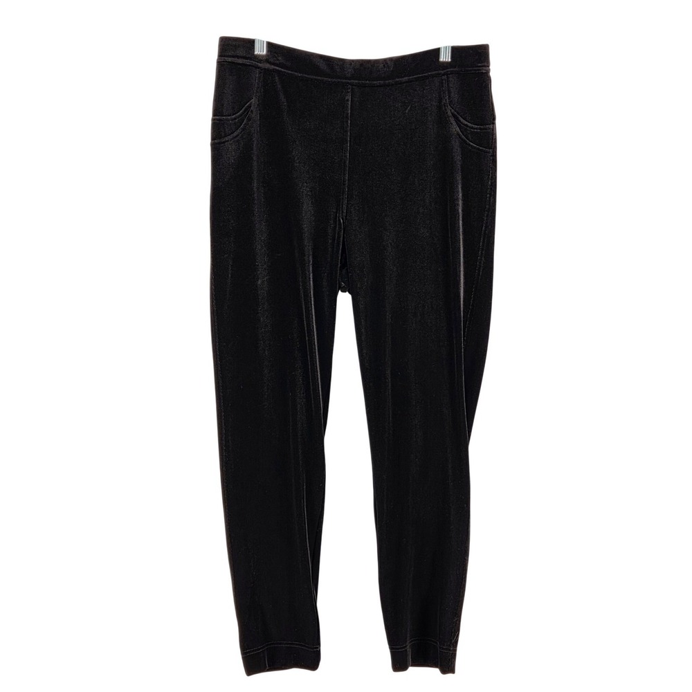 John Mark Women Large Crushed Velvet Pants Black Stretch Pull On